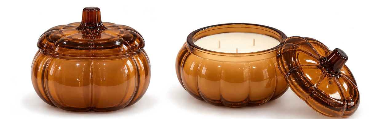3 Wick Amber Pumpkin Candle