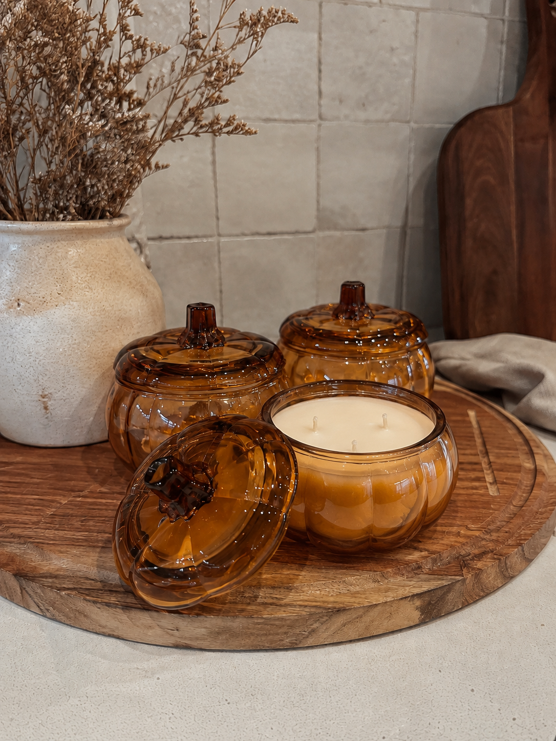 3 Wick Amber Pumpkin Candle